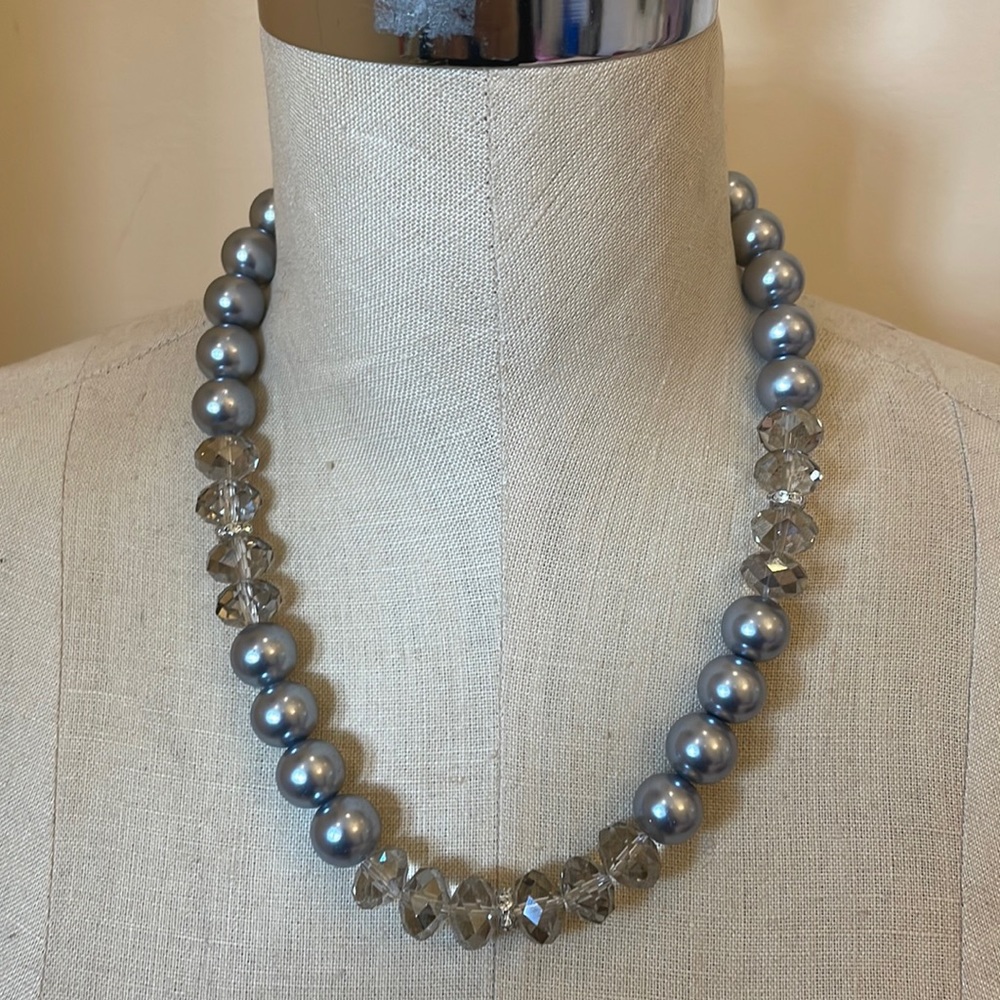 Crystal and faux grey pearl necklace